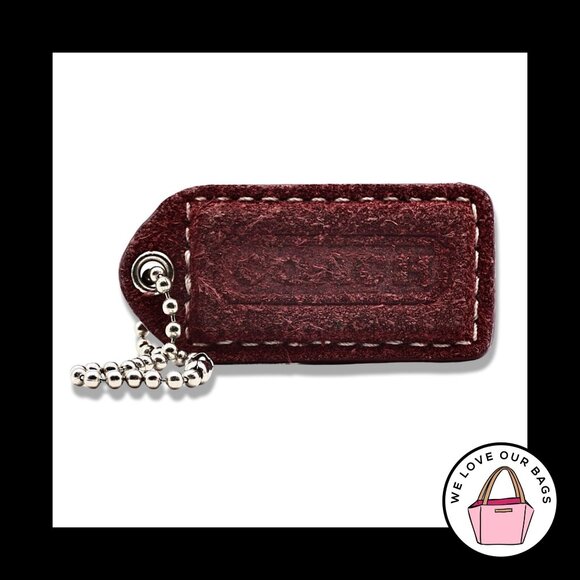2" Med Y2K VINTAGE COACH Burgundy Suede Leather Fob Bag Charm Keychain Hang Tag - Picture 1 of 2
